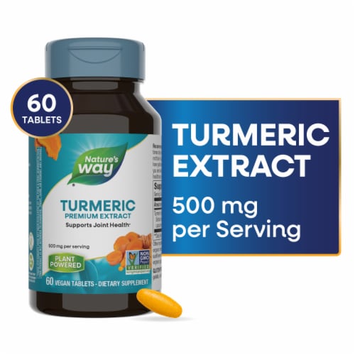Nature's Way Turmeric Premium Extract Standardized to 95% Curcuminoids Tablets 500 mg Per Serving Perspective: front