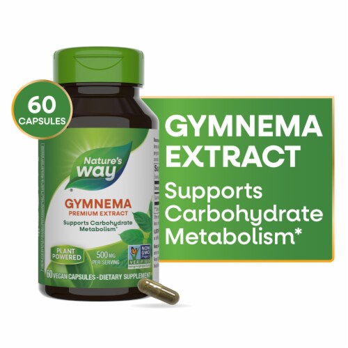 Nature's Way Gymnema Premium Extract Supports Carbohydrate Metabolism Capsules 500 mg per Serving Perspective: front
