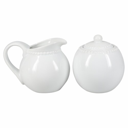BIA Cordon Bleu Porcelain Beaded Covered Sugar Bowl and Creamer Set Perspective: front