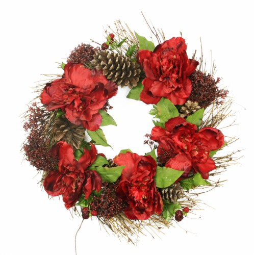 Allstate Peony Floral Artificial Christmas Wreath - 24-Inch, Unlit Perspective: front