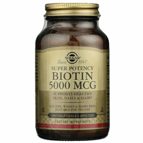 Solgar Biotin 5000 MCG Vegetable Capsules Perspective: front