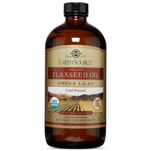 Solgar Earth Source Organic Flaxseed Oil Perspective: front