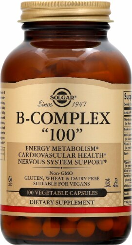 Solgar B-complex 100 Capsules Perspective: front