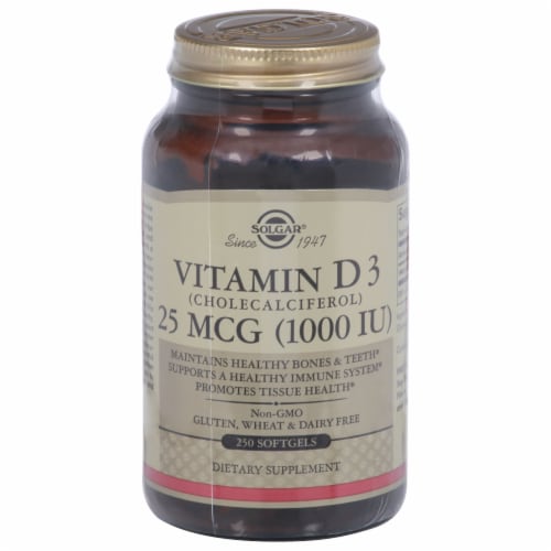 Solgar Vitamin D3 1000 IU Dietary Supplement Softgels Perspective: front