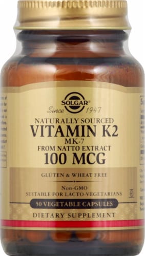 Solgar Natural Vitamin K2 MK-7 From Natto Extract Vegetable Capsules 100 mcg Perspective: front