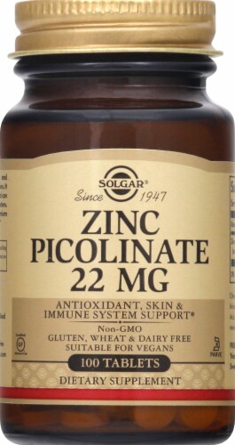 Solgar Zinc Picolinate 22mg Tablets 100 Count Perspective: front