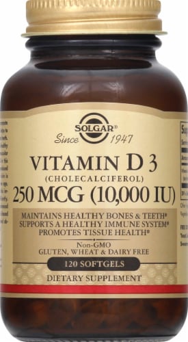 Solgar Vitamin D3 10000 IU Dietary Supplement Softgels Perspective: front