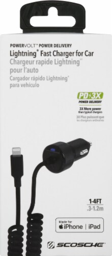 Scosche MFI Certified Power Delivery Lightning Car Charger - Black Perspective: front