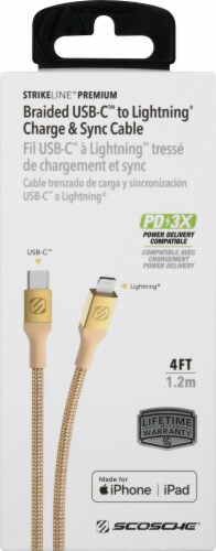 Scosche Strikeline MFi Certified Premium Charge & Sync Braided Cable - Gold Perspective: front