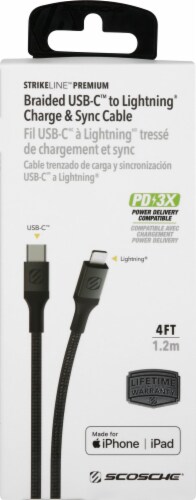 Scosche StrikeLine Premium Braided USB-C to Lightning Charge & Sync Cable - Black Perspective: front