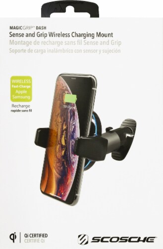 Scosche MagicGrip Sense and Grip Qi-Certified Wireless Adhesive Charging Dash Mount - Black Perspective: front