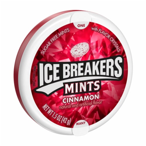 ICE BREAKERS Cinnamon Flavored Sugar Free Mints Puck Perspective: front