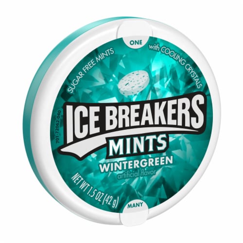 ICE BREAKERS Wintergreen Flavored Sugar Free Breath Mints Tin Perspective: front