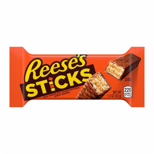 REESE'S STICKS Milk Chocolate Peanut Butter Wafer Candy Bar Perspective: front