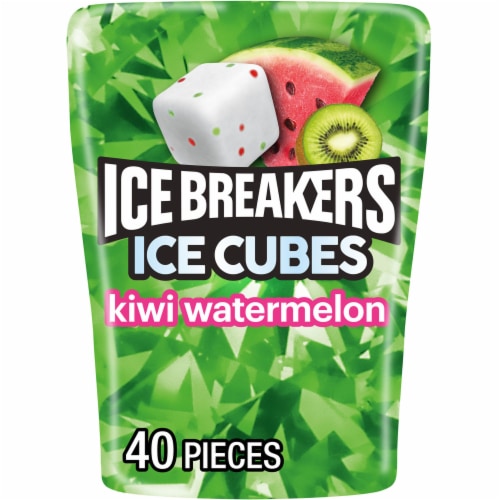 ICE BREAKERS ICE CUBES Kiwi Watermelon Flavored Sugar Free Chewing Gum Perspective: front