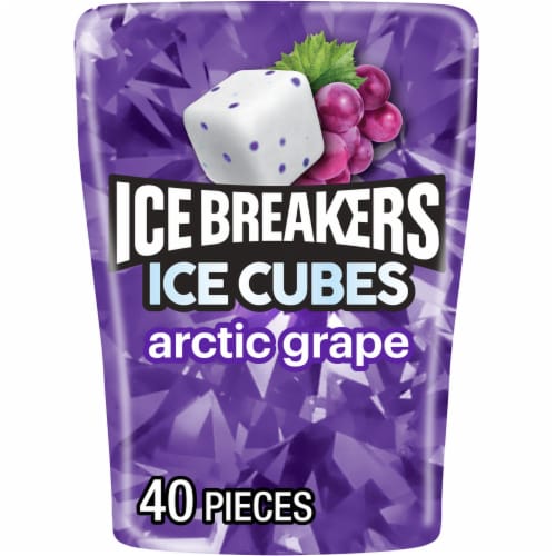 ICE BREAKERS ICE CUBES Arctic Grape Sugar Free Chewing Gum Bottle Perspective: front