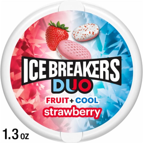 ICE BREAKERS Duo Fruit Plus Cool Strawberry Sugar Free Mints Tin Perspective: front