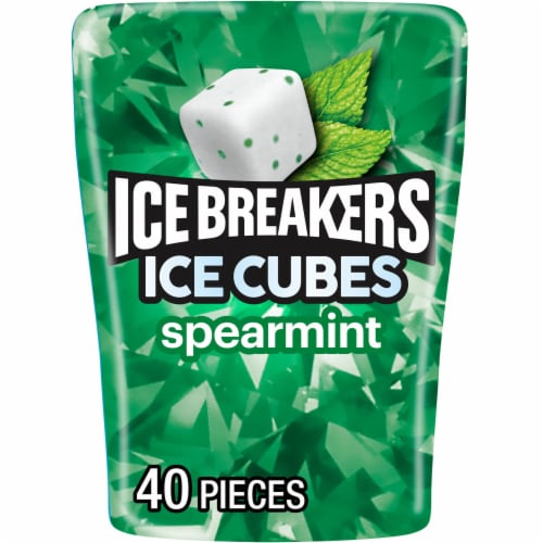 ICE BREAKERS Ice Cubes Spearmint Sugar Free Chewing Gum Bottle Perspective: front