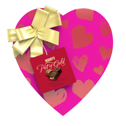 Hershey's Pot of Gold Premium Collection Assorted Milk and Dark Chocolates Heart Box Perspective: front