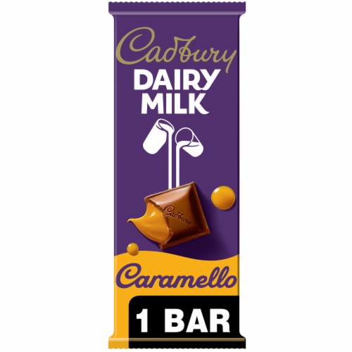 CADBURY DAIRY MILK CARAMELLO Milk Chocolate and Creamy Caramel Candy Bar Perspective: front