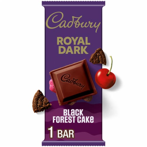 CADBURY ROYAL DARK Black Forest Cake Cherry Flavored Fudge Candy Bar Perspective: front