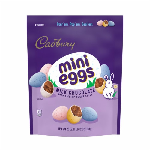 CADBURY MINI EGGS Milk Chocolate with a Crisp Sugar Shell Treats Easter Candy Resealable Bag Perspective: front