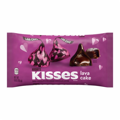 HERSHEY'S KISSES Lava Cake Dark Chocolate with a Gooey Chocolate Center Valentine Candy Bag Perspective: front