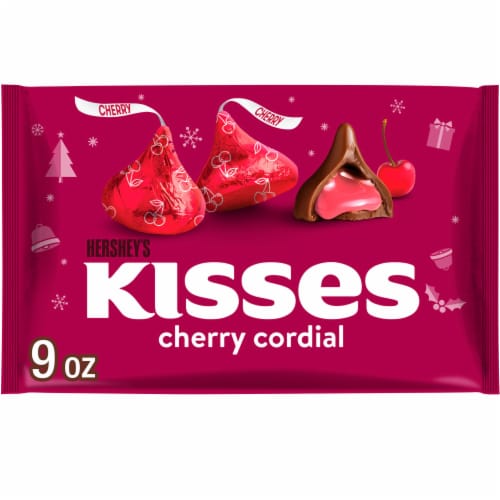 HERSHEY'S KISSES Cherry Cordial Flavored Milk Chocolate Christmas Candy Bag Perspective: front
