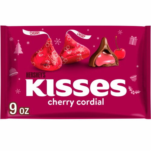 HERSHEY'S KISSES Cherry Cordial Flavored Milk Chocolate Christmas Candy Bag Perspective: front