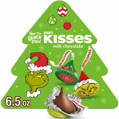 HERSHEY'S KISSES Grinch Milk Chocolate Christmas Candy Gift Box Perspective: front
