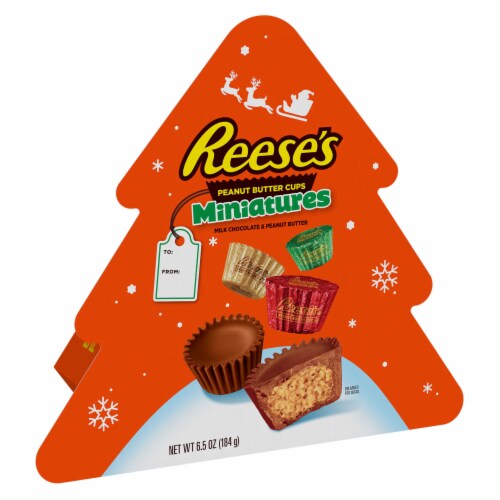REESE'S Miniatures Milk Chocolate Peanut Butter Cups Christmas Candy Tree Gift Box Perspective: front