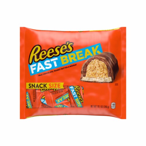 REESE'S FAST BREAK Milk Chocolate Peanut Butter and Nougat Snack Size Candy Bag Perspective: front