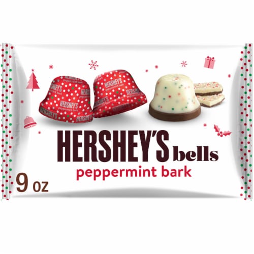 HERSHEY'S Peppermint Bark Bells Christmas Candy Bag Perspective: front