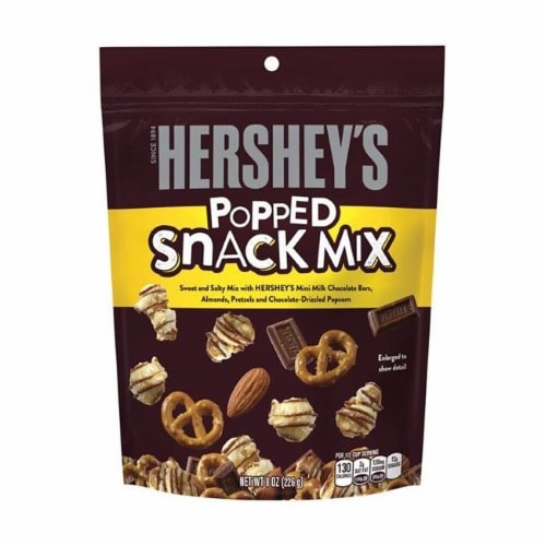 HERSHEYS POPPED SNACK MIX STAND UP POUCH Perspective: front