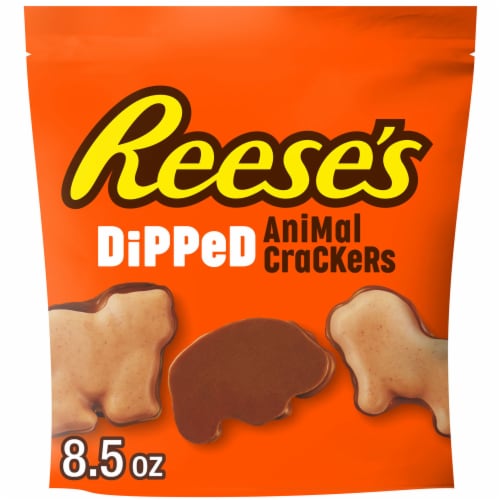 REESE'S Milk Chocolate Peanut Butter Candy Dipped Animal Crackers Bag Perspective: front