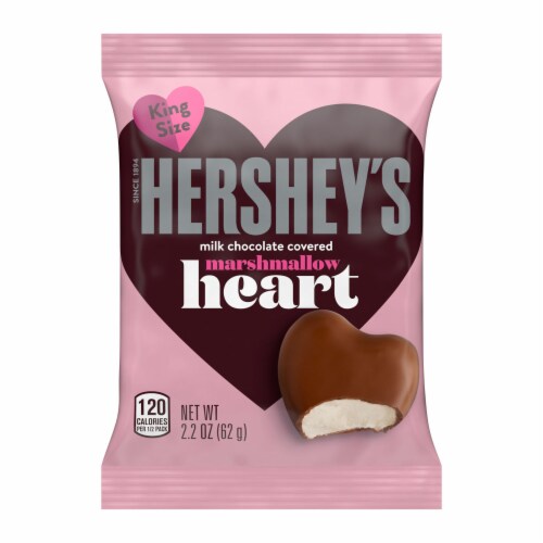 HERSHEY'S Milk Chocolate Covered Marshmallow Heart Valentine Candy Pack Perspective: front