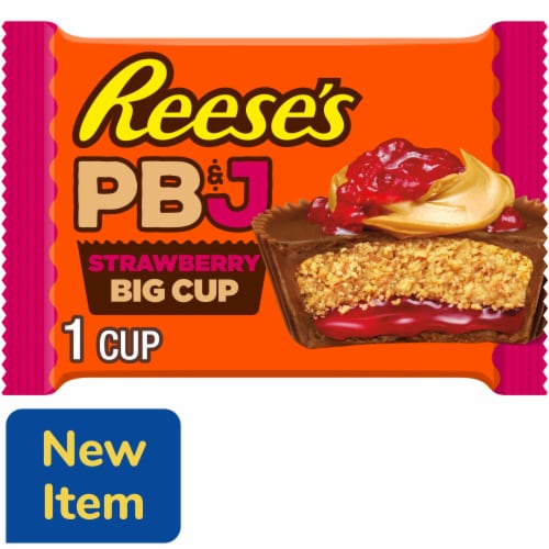 REESE'S Big Cup PB&J Strawberry Milk Chocolate Peanut Butter Cup Candy Pack Perspective: front