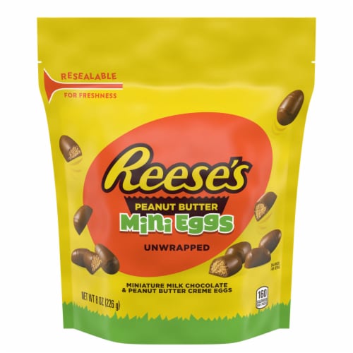 REESE'S Milk Chocolate Peanut Butter Creme Mini Eggs Easter Candy Resealable Bag Perspective: front