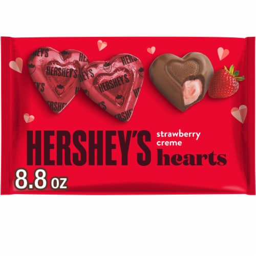 HERSHEY'S Strawberry Creme Flavored Hearts Valentine Candy Bag Perspective: front