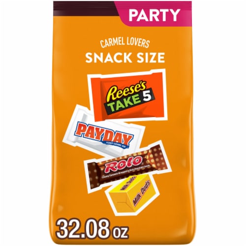 Hershey Assorted Caramel Flavored Snack Size Candy Party Pack Perspective: front