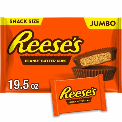 REESE'S Milk Chocolate Snack Size Peanut Butter Cups Christmas Candy Jumbo Bag Perspective: front