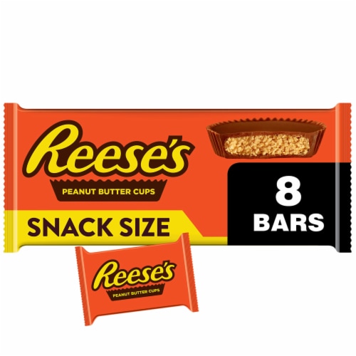 REESE'S Milk Chocolate Peanut Butter Snack Size Cups Candy Packs Perspective: front
