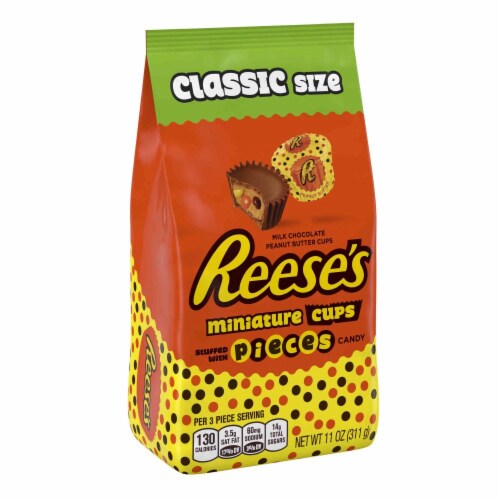 Reese's Pieces Peanut Butter Cups Miniatures Classic Size Stand-Up Bag Perspective: front