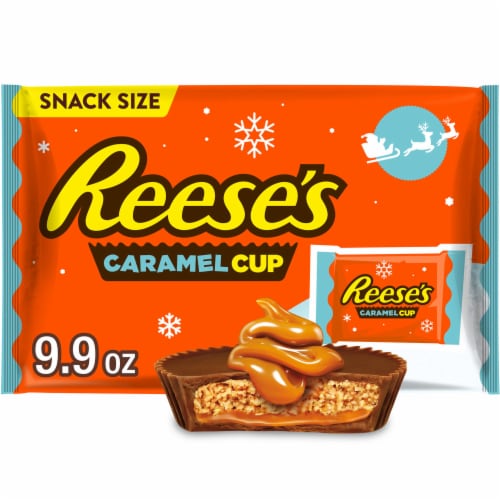REESE'S Caramel Milk Chocolate Snack Size Peanut Butter Cups Christmas Candy Bag Perspective: front