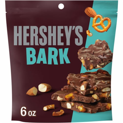 HERSHEY'S Milk Chocolate Candy Almonds and Salted Pretzels Bark Bag Perspective: front