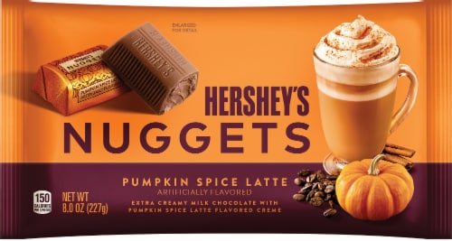 Hershey's Milk Chocolate with Pumpkin Spice Latte Creme Nuggets Candy Bag Perspective: front