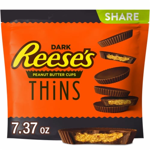 Reese's Dark Chocolate Peanut Butter Cups Thins Share Pack Candy Perspective: front
