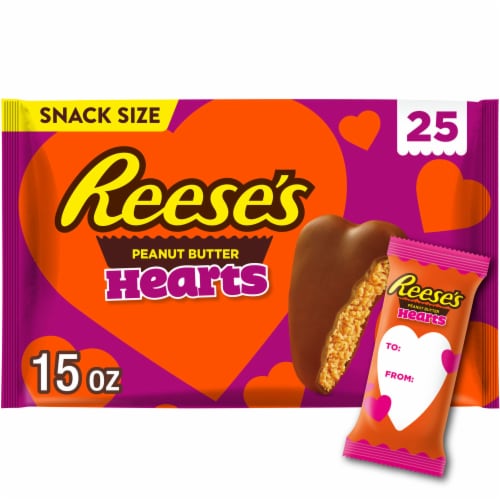 REESE'S Milk Chocolate Peanut Butter Hearts Snack Size Valentine Candy Bag