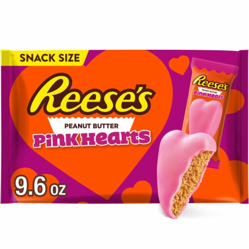 REESE'S Pink Creme Peanut Butter Snack Size Hearts Valentine Candy Bag Perspective: front