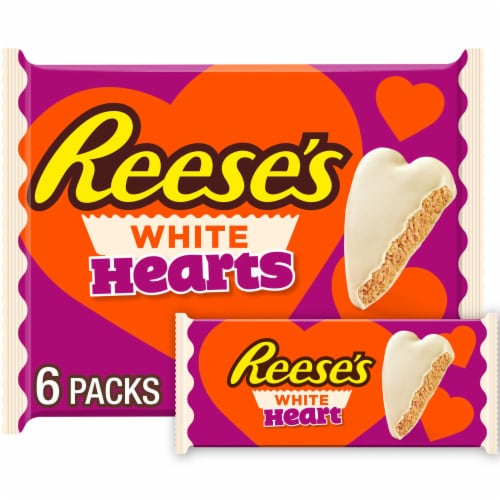REESE'S White Creme Peanut Butter Hearts Candy Valentine's Day Packs Perspective: front